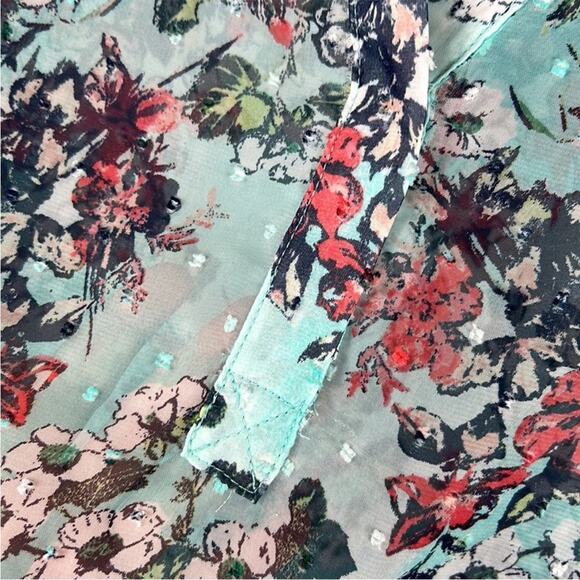 Kut From The Kloth Semi Sheer Swiss Dot Long Sleeve Floral Blouse Women’s Small - Picture 5 of 9